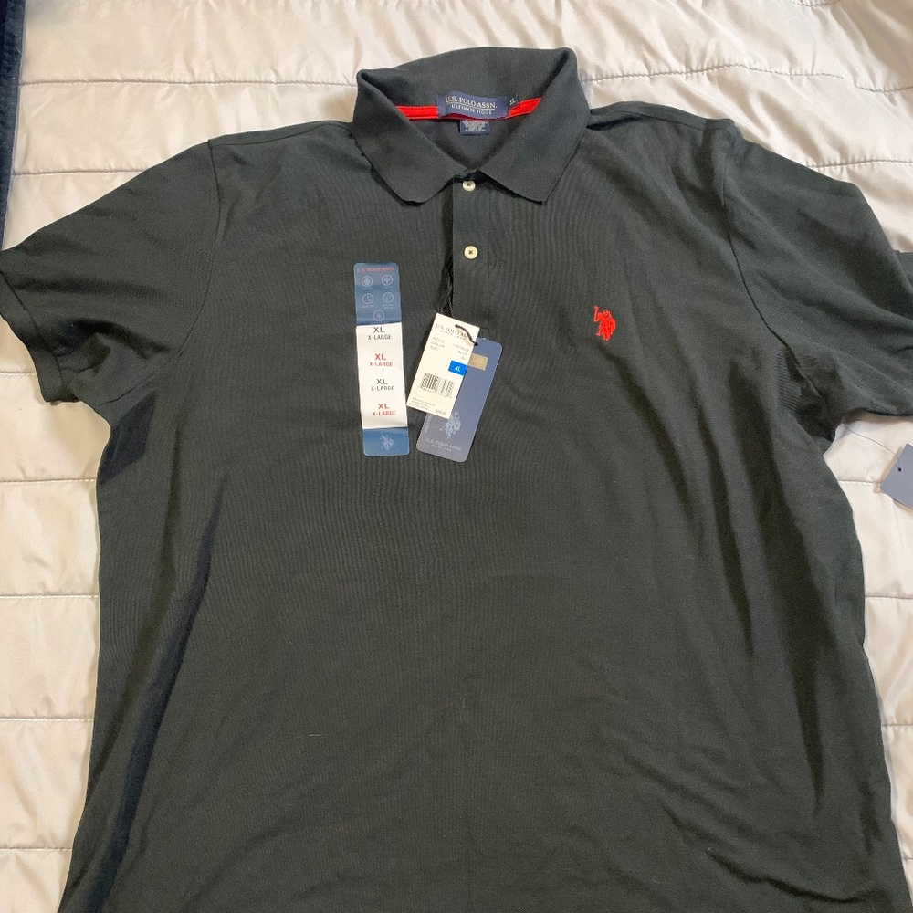 US Polo Assn Black Polo Shirt (XL) w/ free thermal (L)